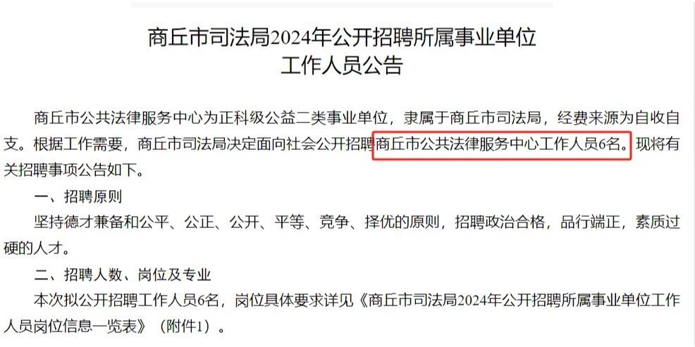 24年商丘市司法局招聘（6人）