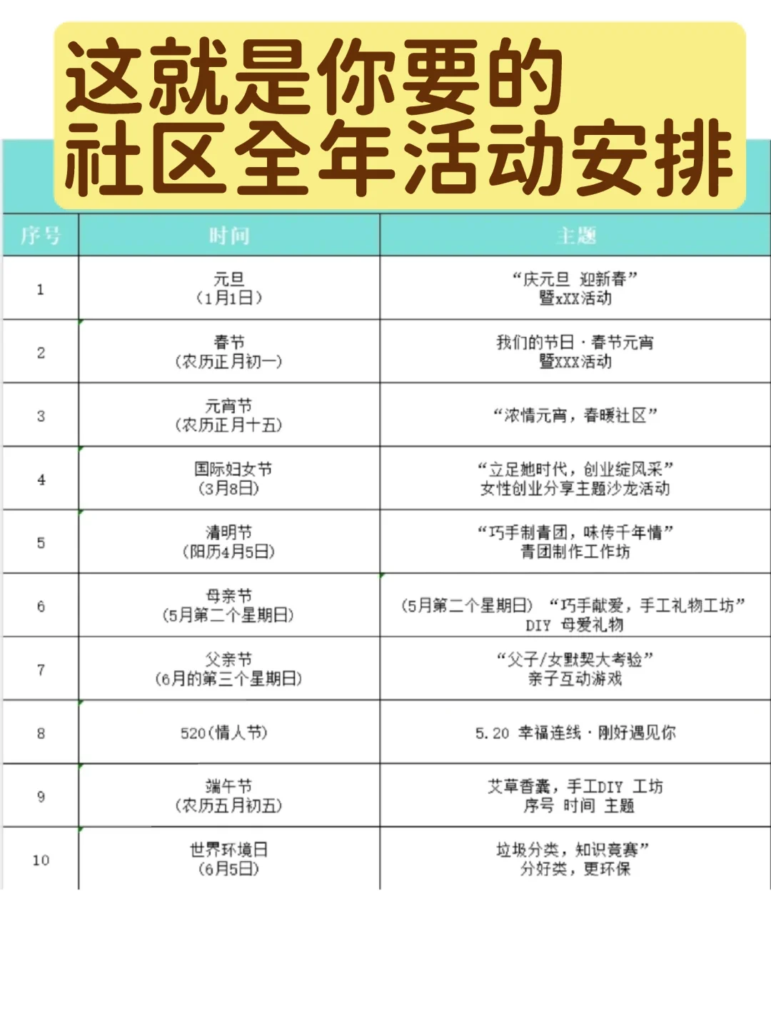 别找了！这就是你要的社区全年活动安排！