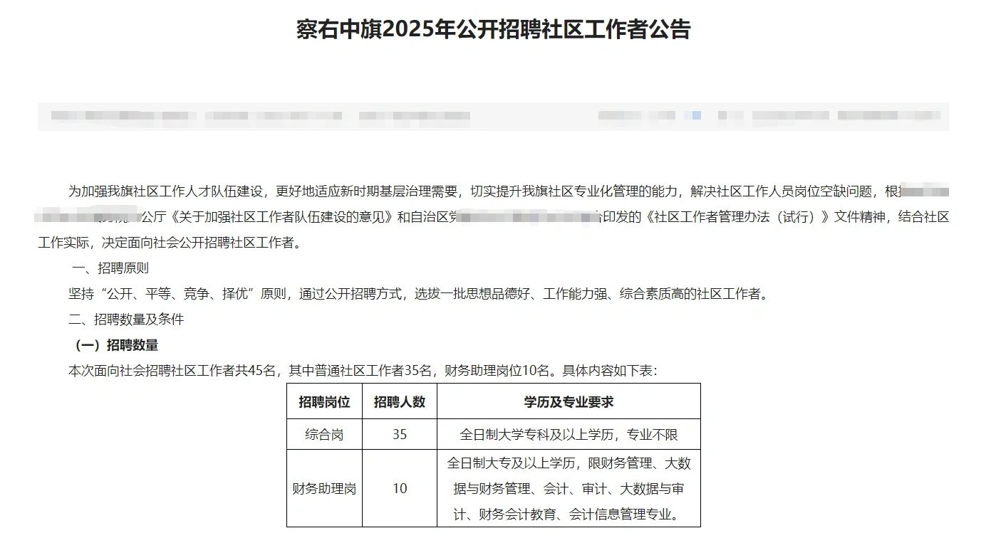 内蒙古乌兰察布察右中旗招聘45人