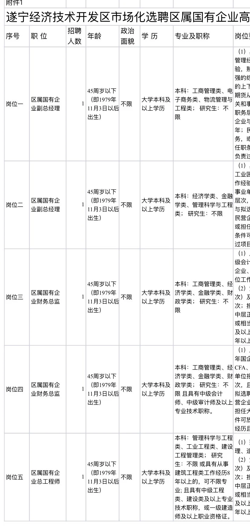 遂宁国企招5人、报名11.3-11.13