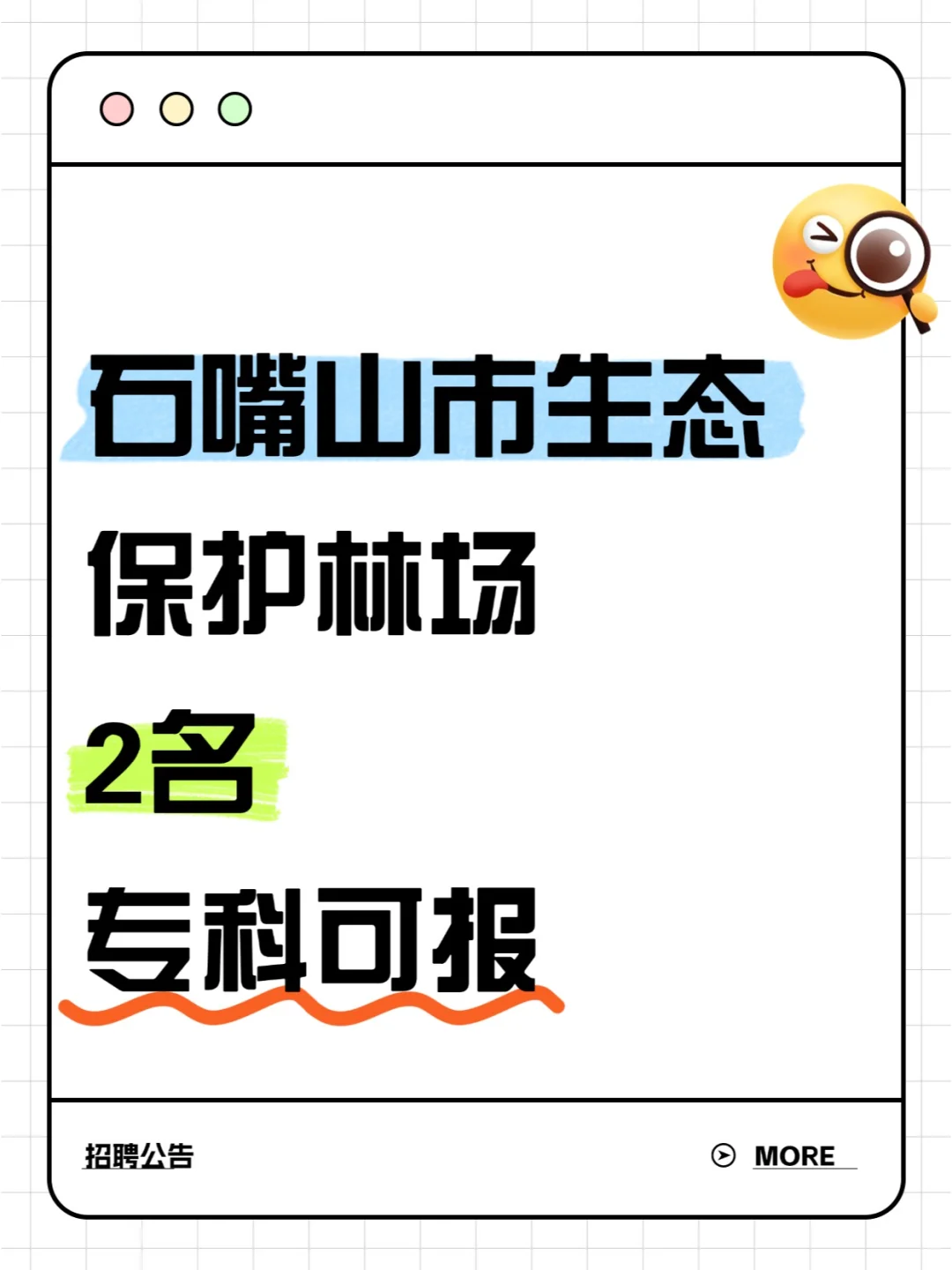 石嘴山生态保护林场，2名，专科可报