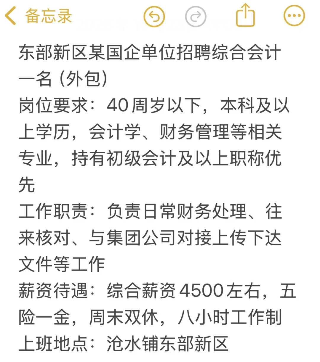 湖南益阳某国企招聘综合会计一名（外包）