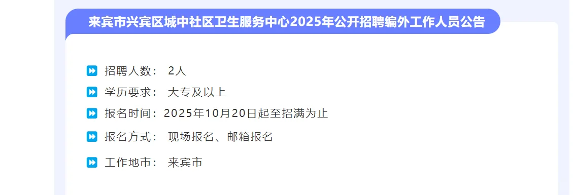 来宾市兴宾区城中社区卫生服务中心招聘