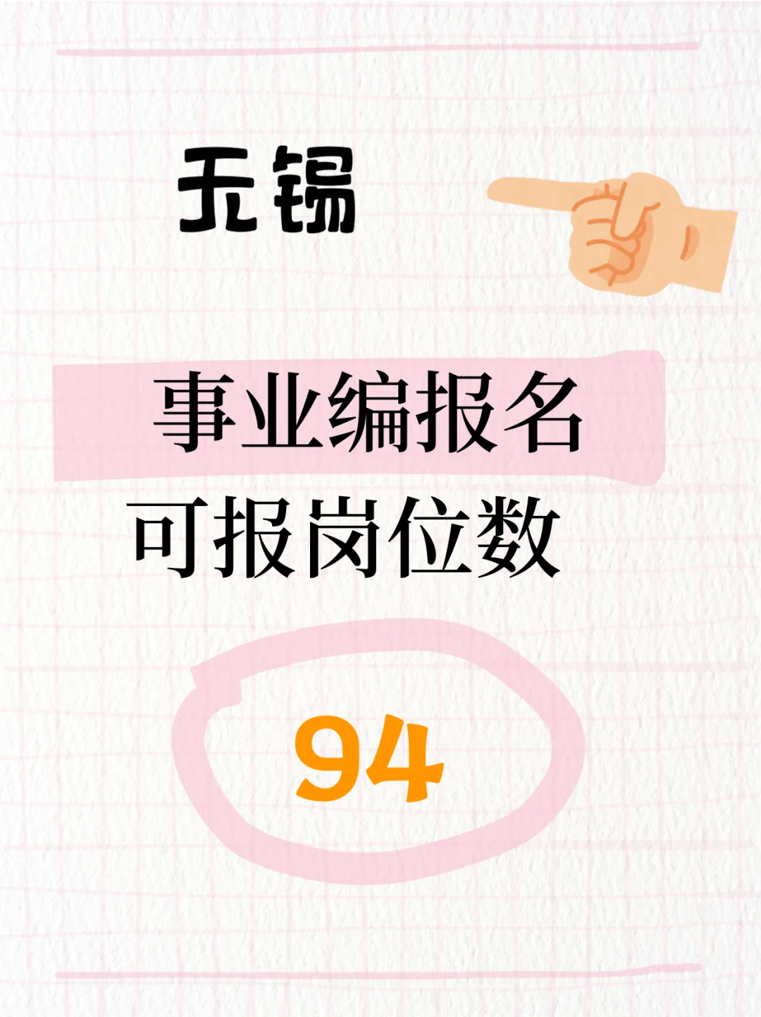 无锡事业单位可报岗位数：94