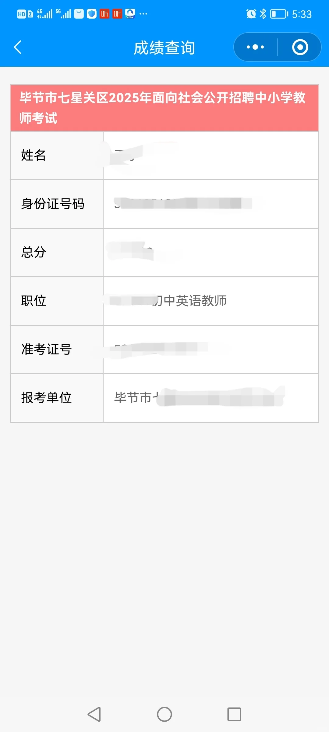 七星关下半年笔试分数出来了
