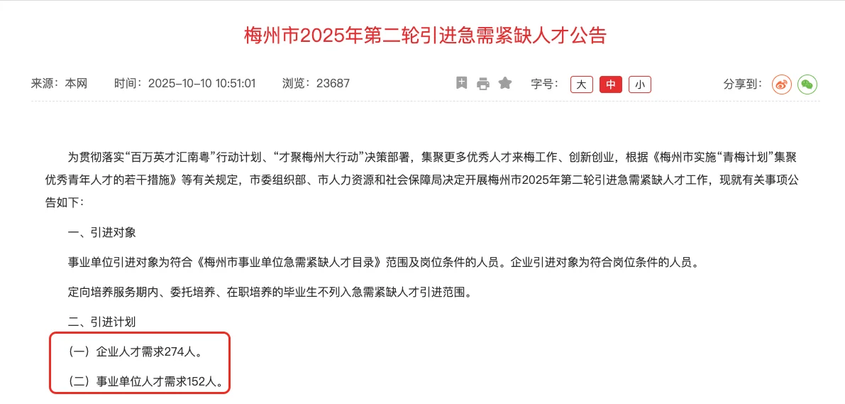 2025年梅州市第二批引进急需紧缺人才公告