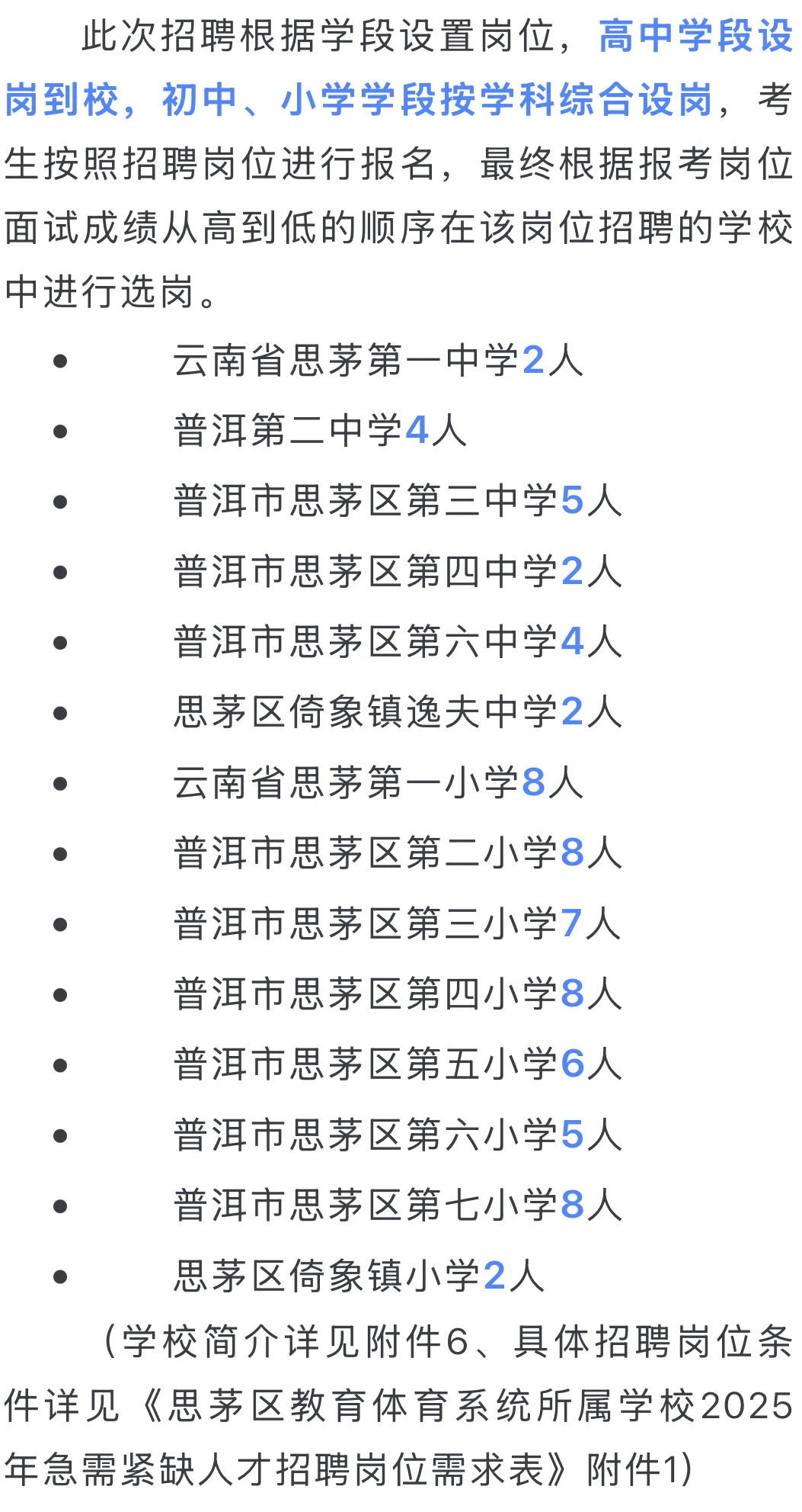 思茅区教体局紧缺人才招聘