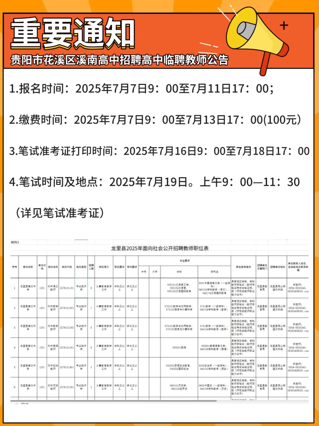 贵州省黔南州龙里县25年招聘教师45名