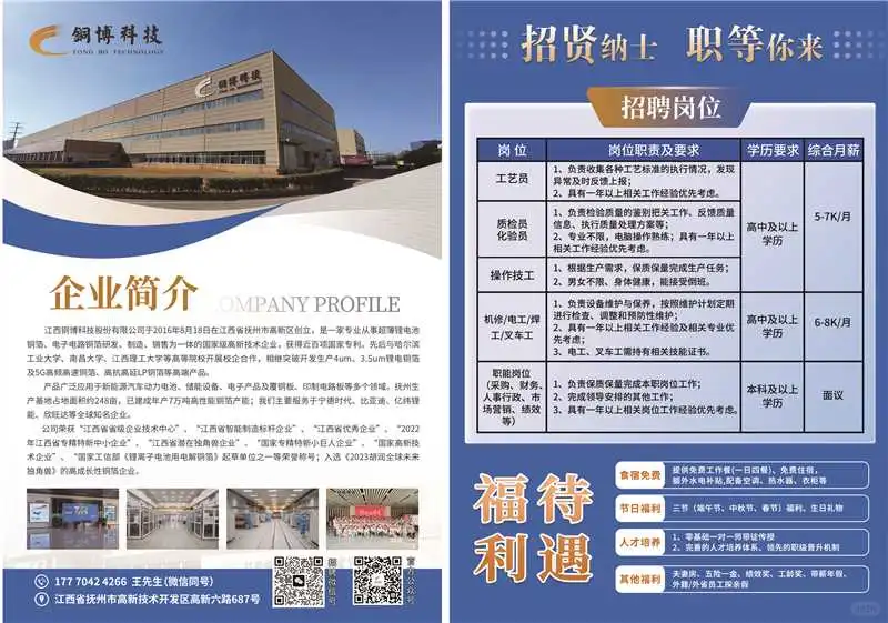 抚州铜博科技招工