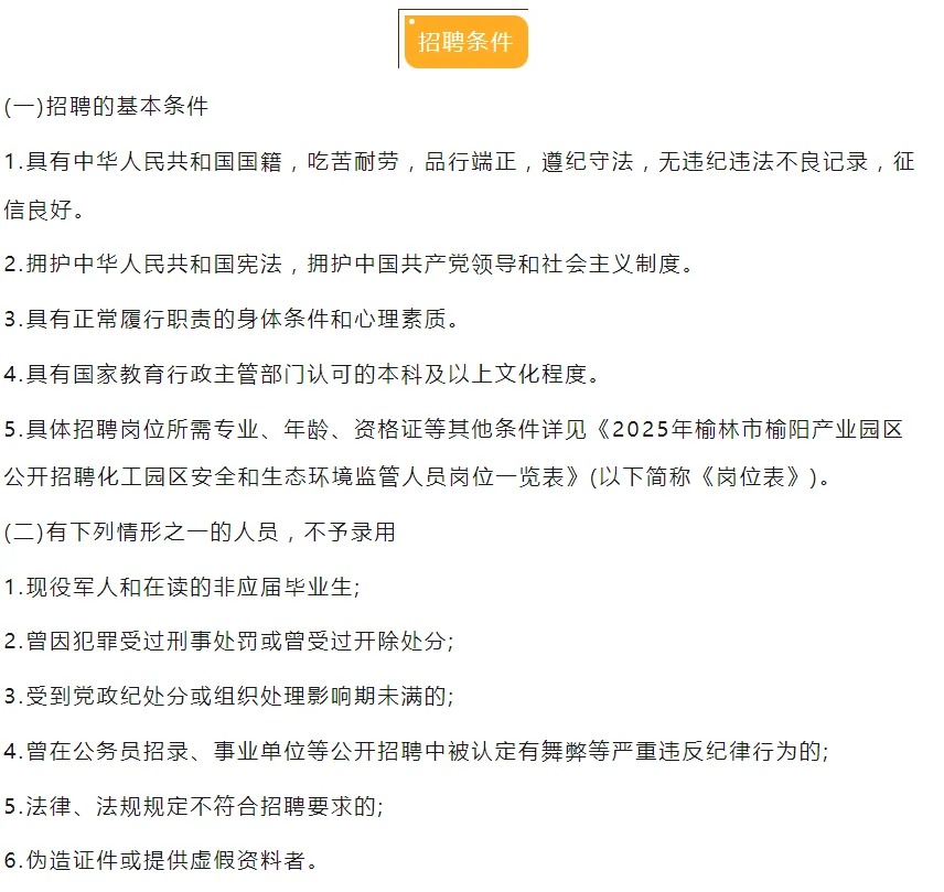 榆林化工园区招聘