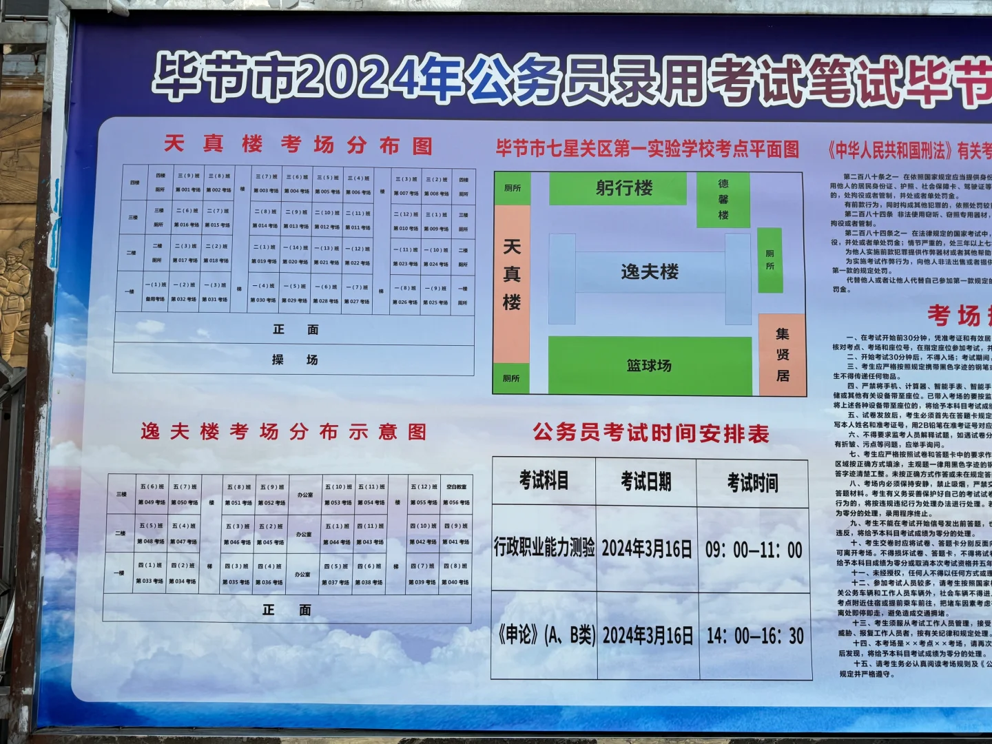 毕节事业单位联考考场分布图！