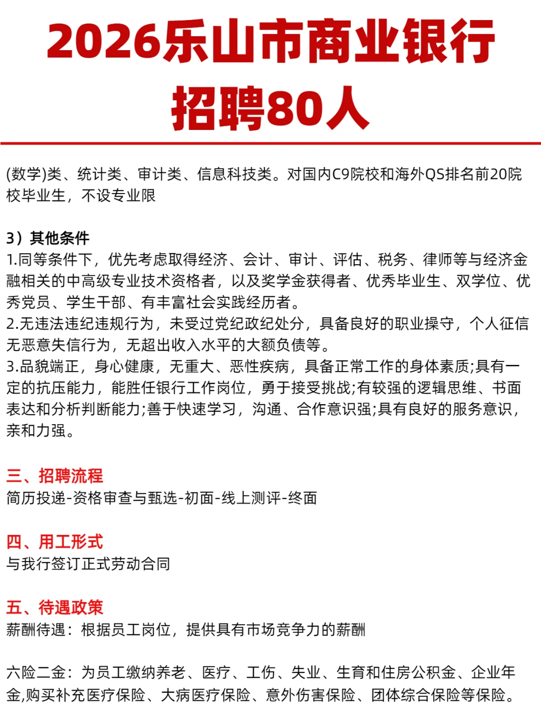 2026乐山市商业银行招聘80人