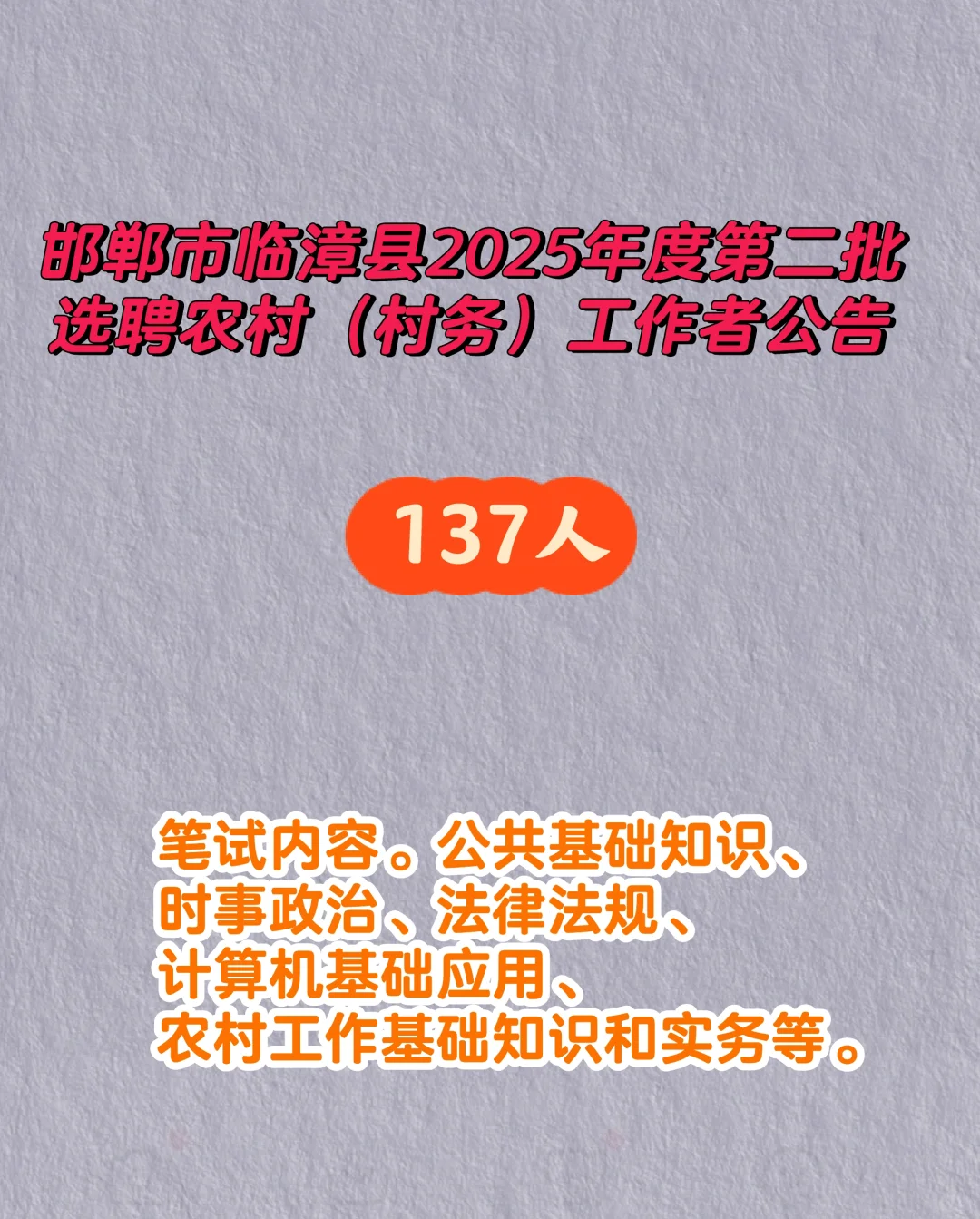 邯郸市临漳县第二批选聘农村村务工作者