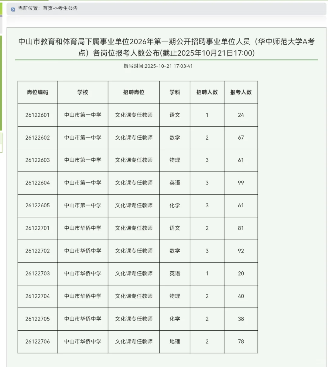 中山市校招华中师范大学A考点