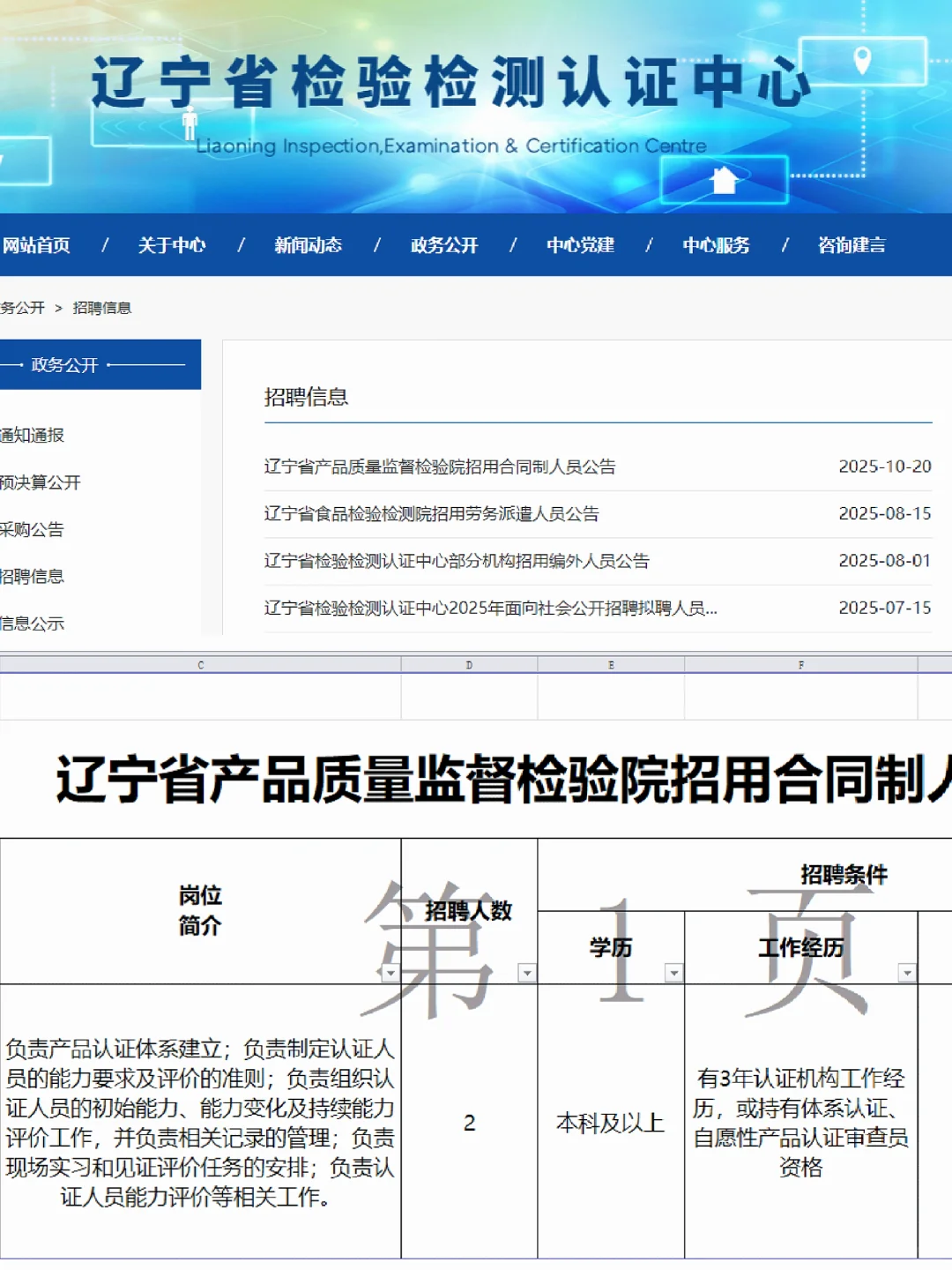 辽宁省产品质量监督检验院招聘2人