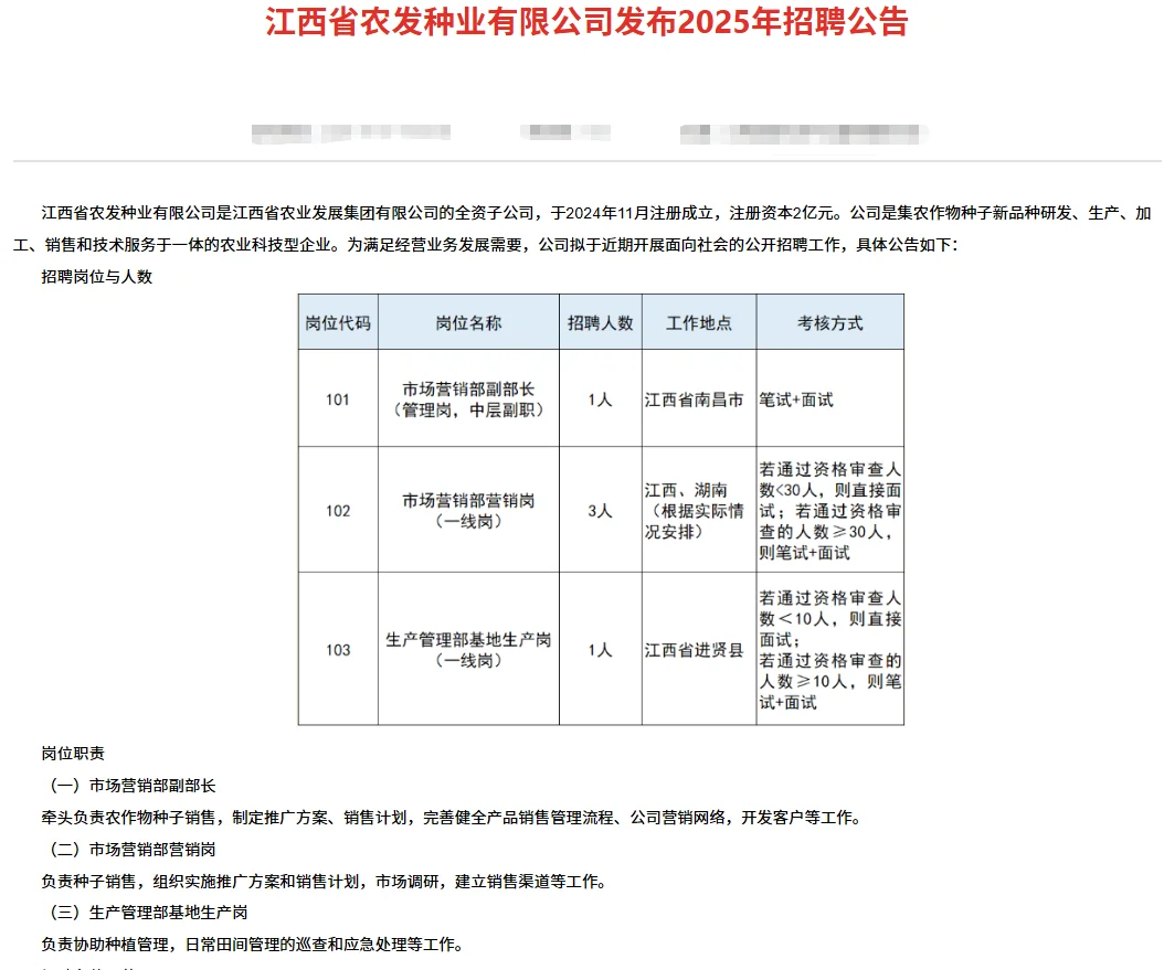 江西一国企发布招聘，共招5人。