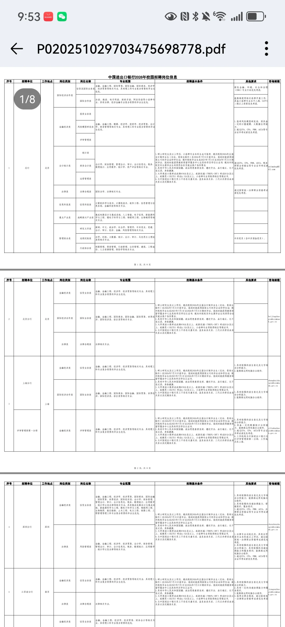 中国进出口银行26校园招聘岗位表