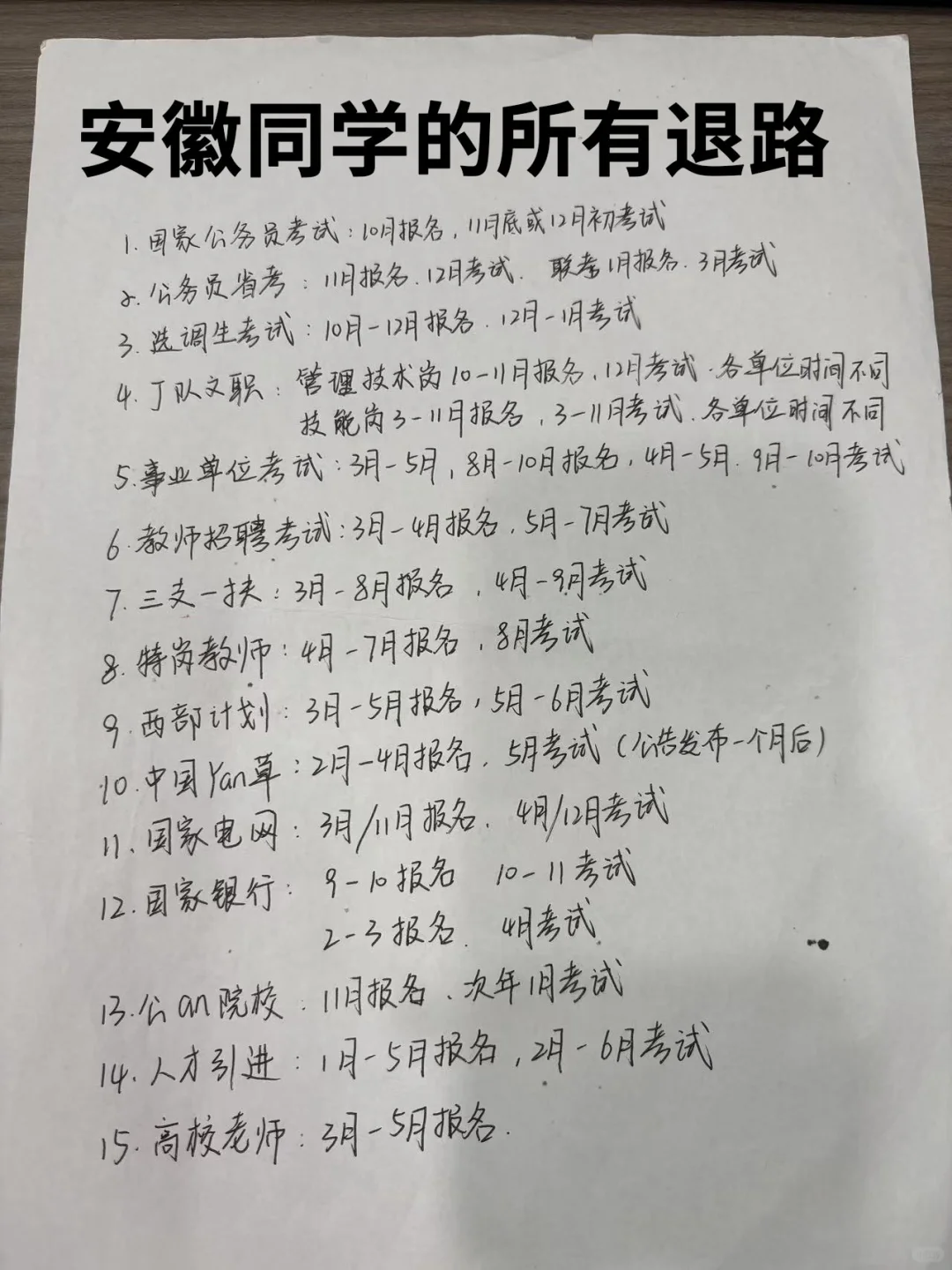 安徽同学的所有退路！！