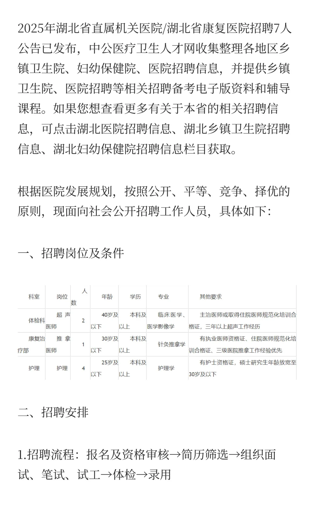 2025年湖北省直属机关医院/湖北省康复医院
