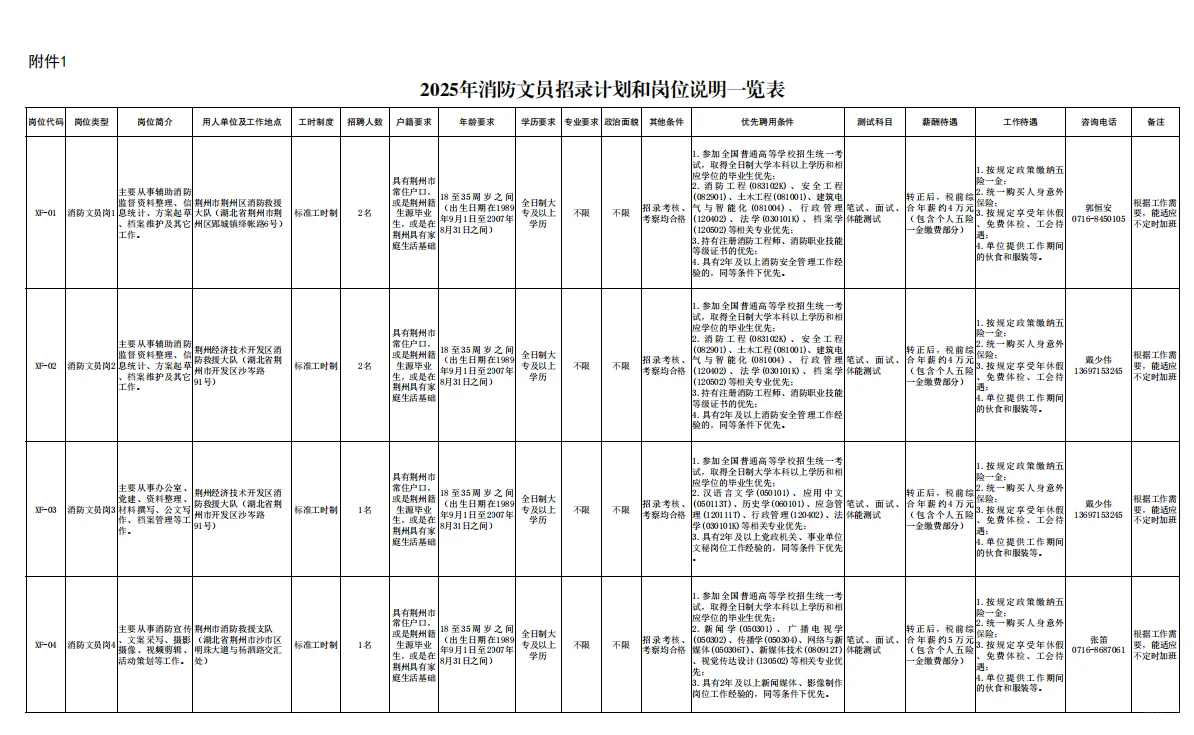 荆州市消防救援支队2025年公开招聘6名消防文