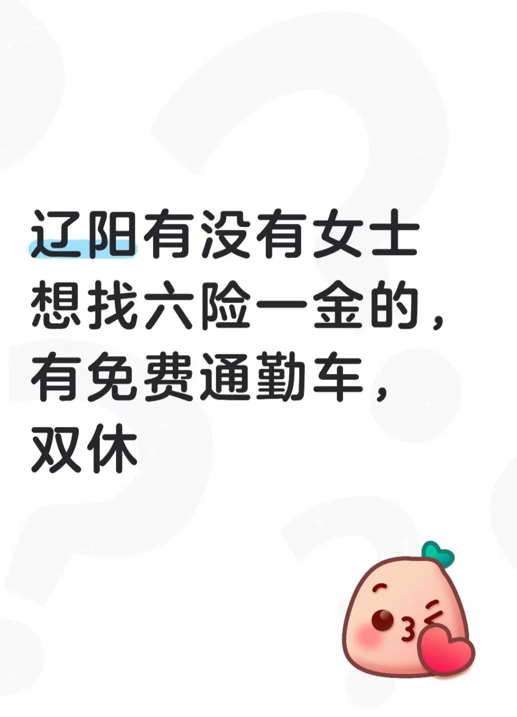 辽阳六险一金免费通勤，双休