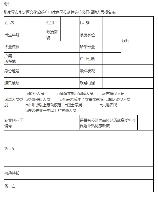 张家界永定区文化旅游广电体育局招人啦！