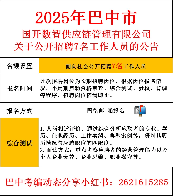 25年巴中国开数智供应链管理公司招聘🉐