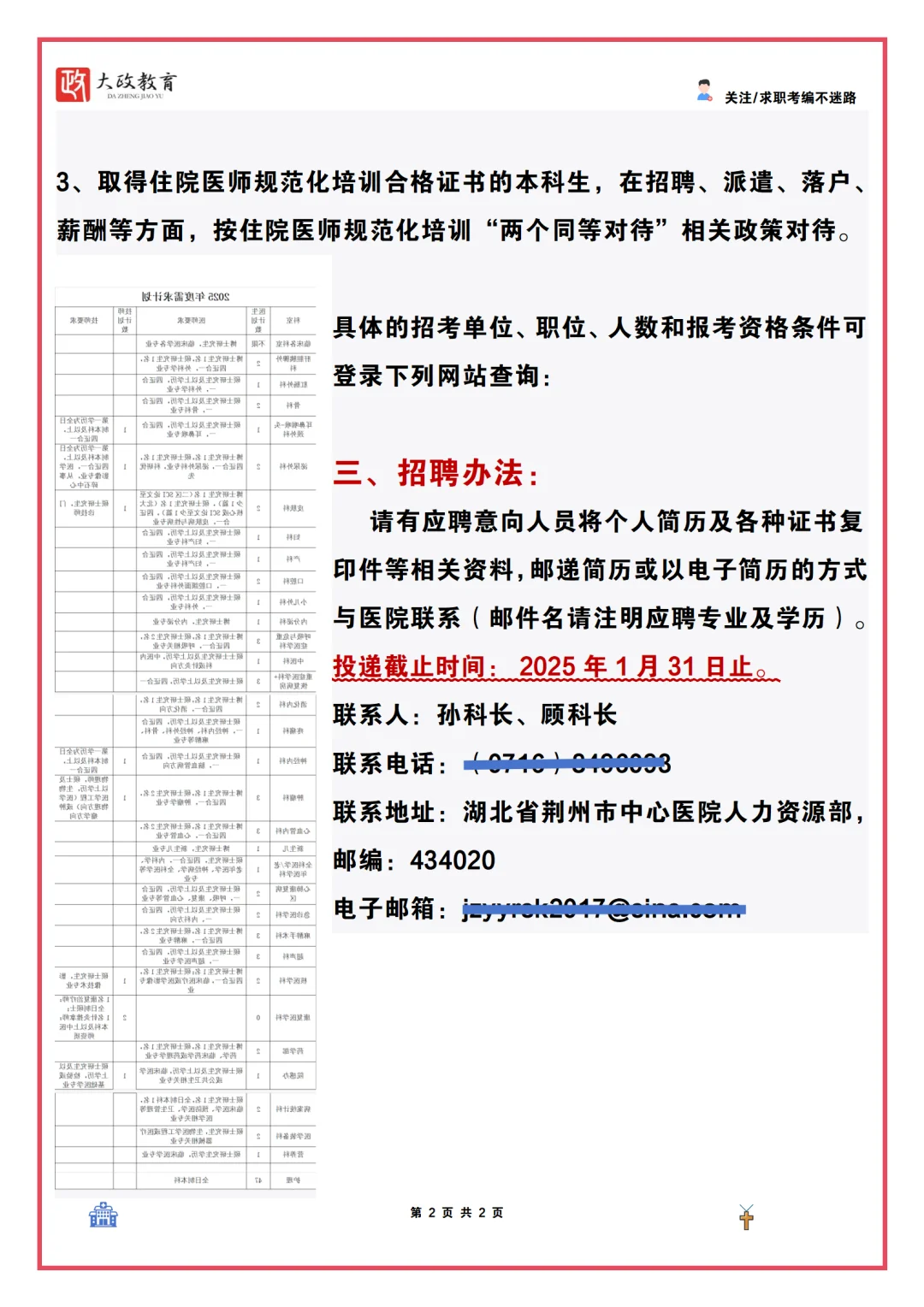 【多岗位】湖北省荆州市中心医院2025年招聘