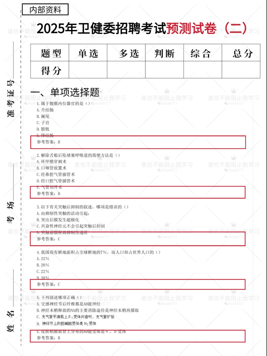 深圳市人民医院，无非就是这些题快背！