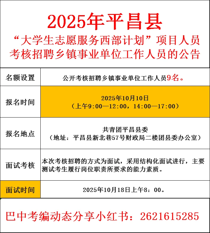 25年平昌县西部计划转编公告🉐