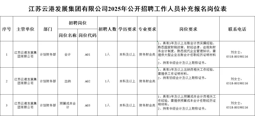 云港发展集团有限公司招聘工作人员补充公告