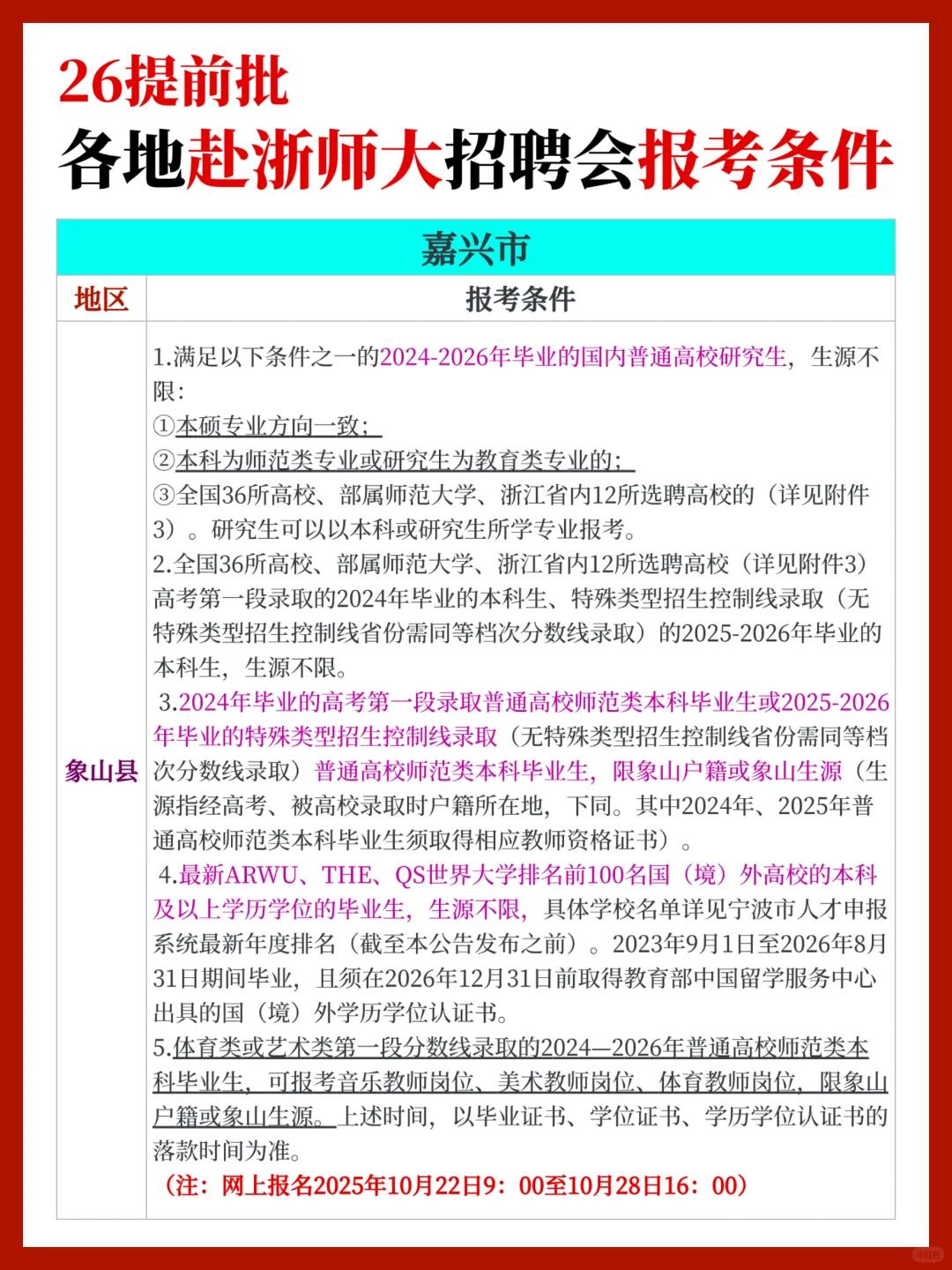 【26提前批】近期各地赴浙师大招聘报考条件