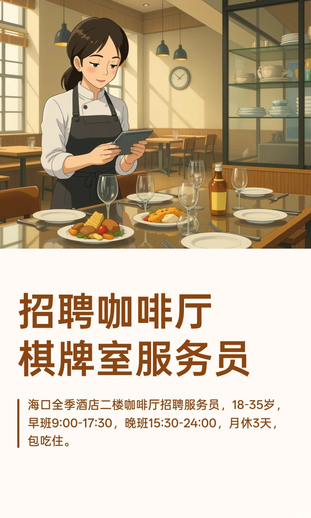 招聘咖啡厅棋牌室服务员