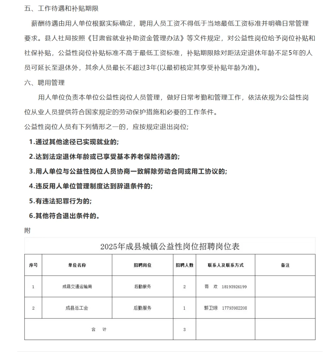 2025陇南市成县招聘城镇公益性岗位