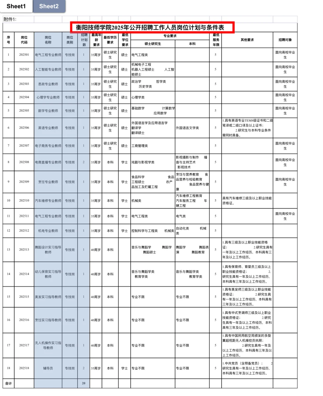 🈶️编！衡阳技师学院 2025 公开招聘 20人！