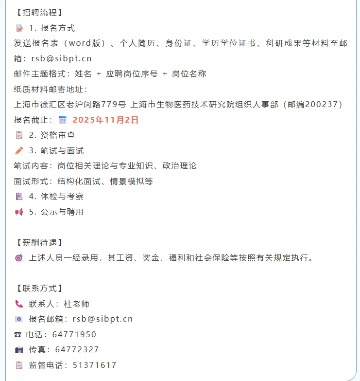 上海市生物医药技术研究院公开招聘2名博士