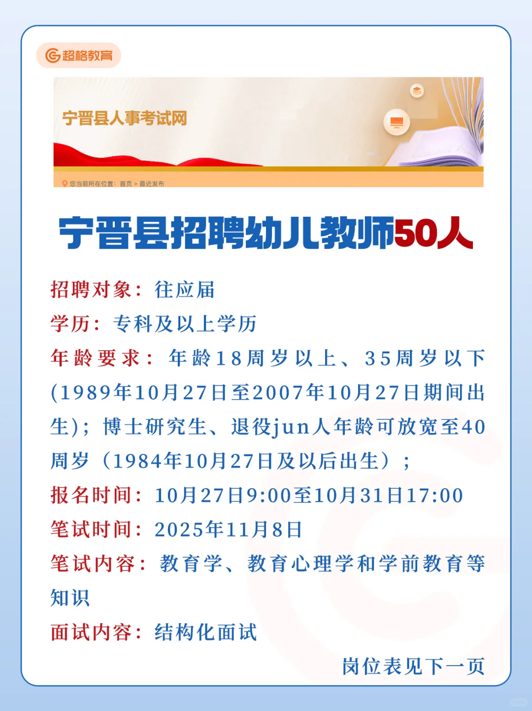 邢台宁晋县招聘幼儿教师50人（附岗位表）🔥
