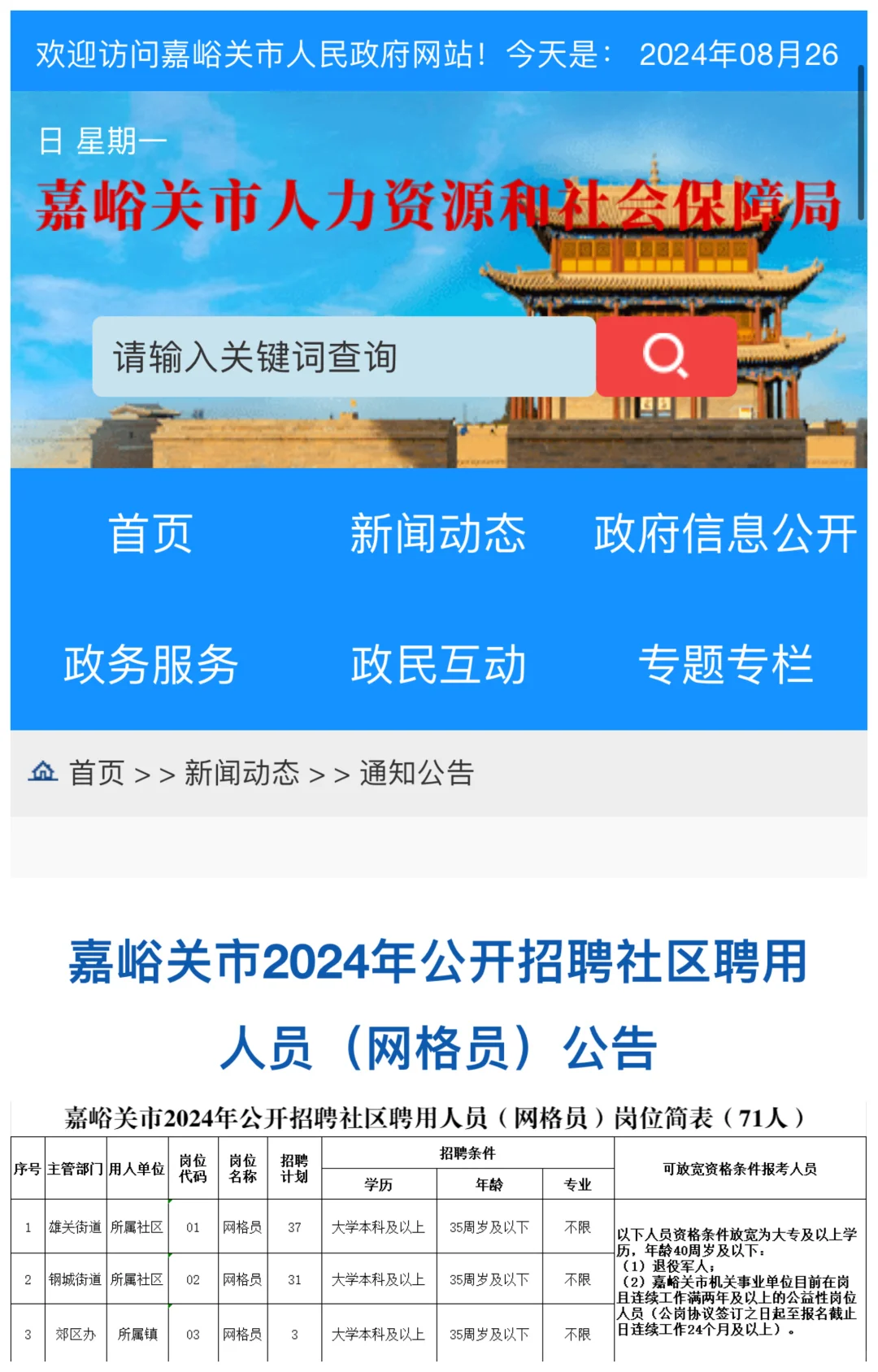 嘉峪关网格员71人！！！