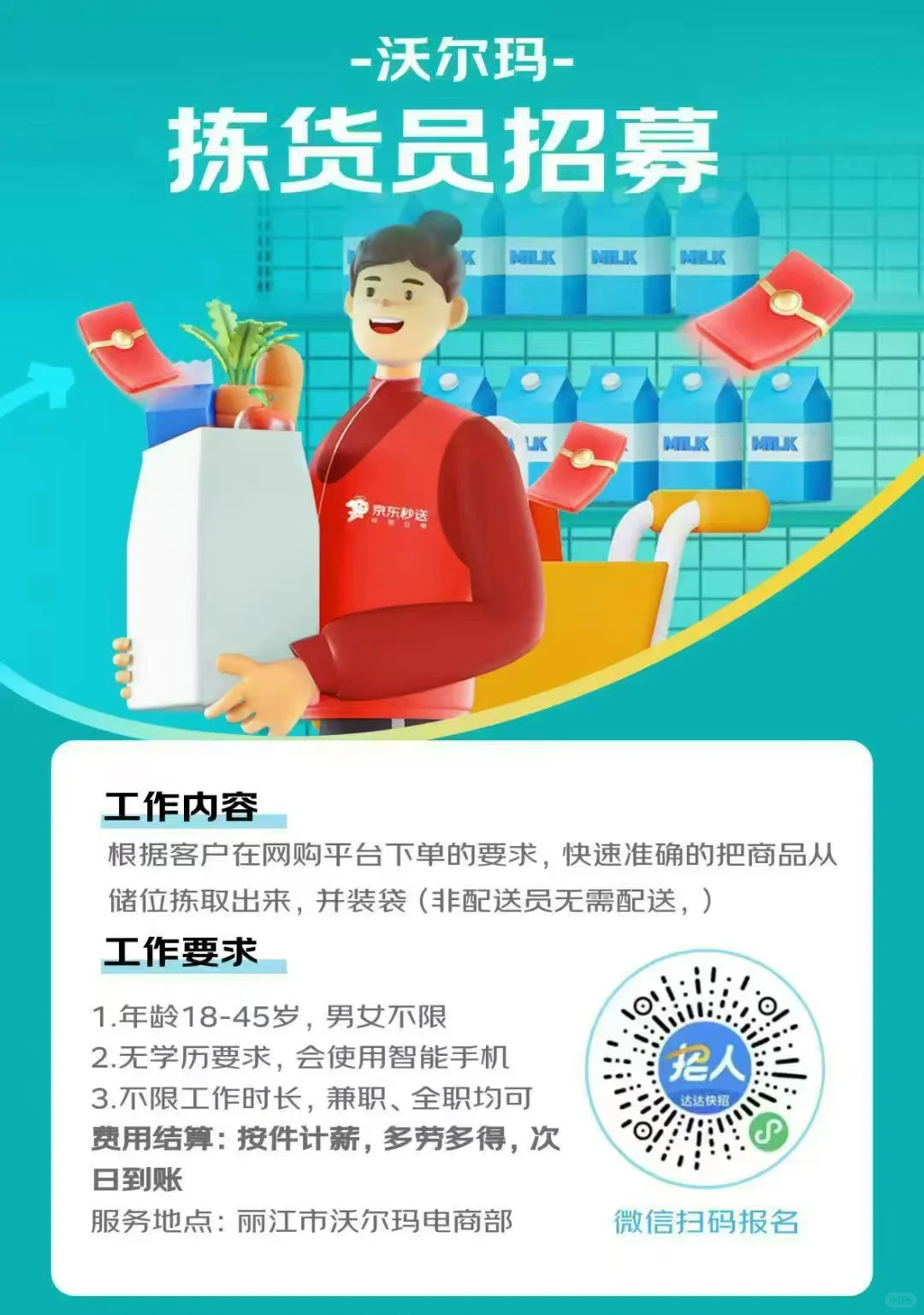 沃尔玛丽江店拣货员招募