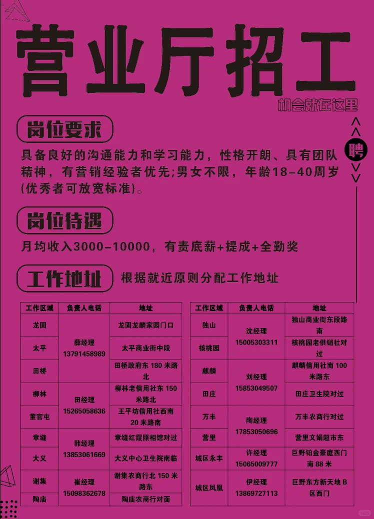 巨野营业厅招聘营业员数名