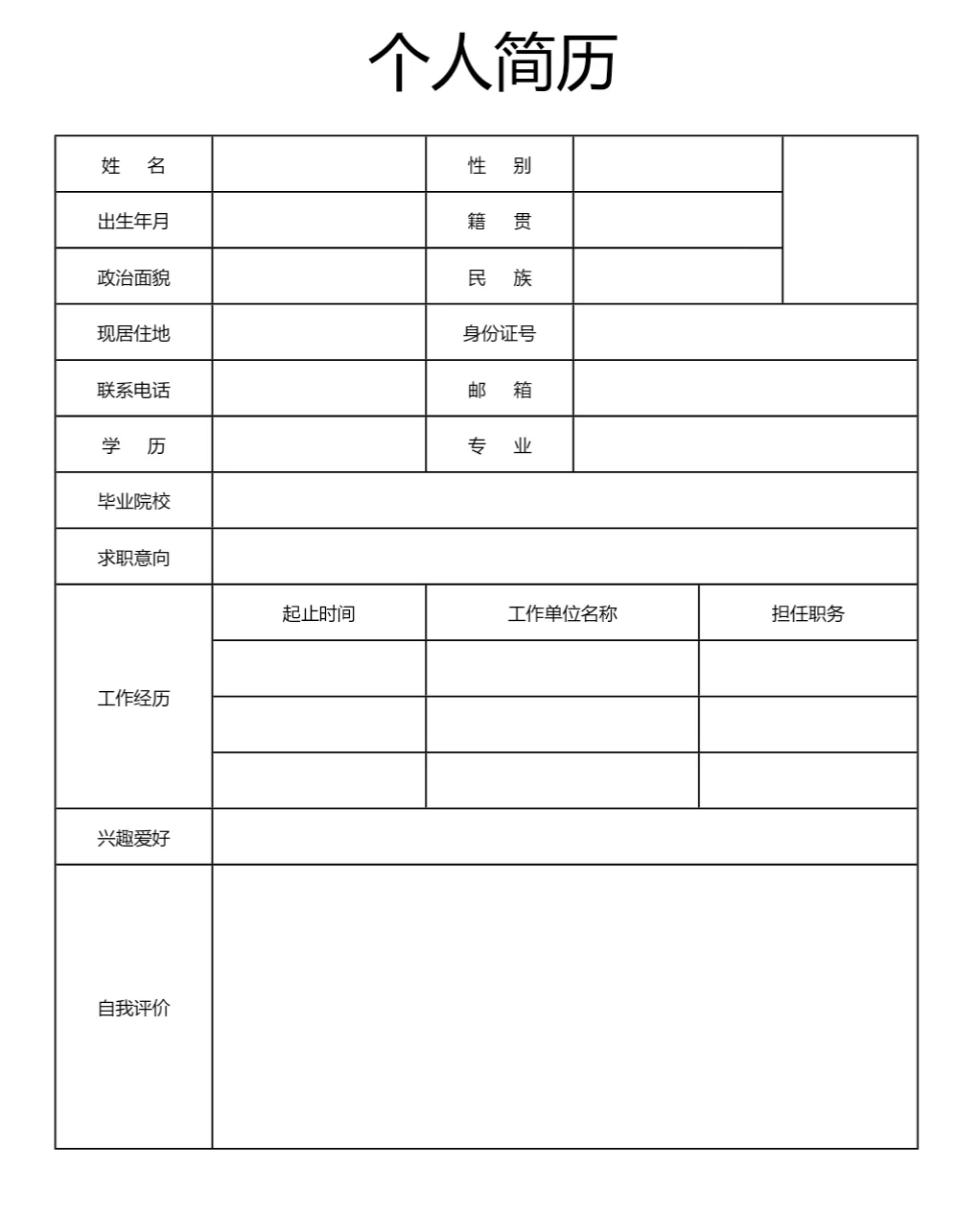 文员个人简历表模板电子版。