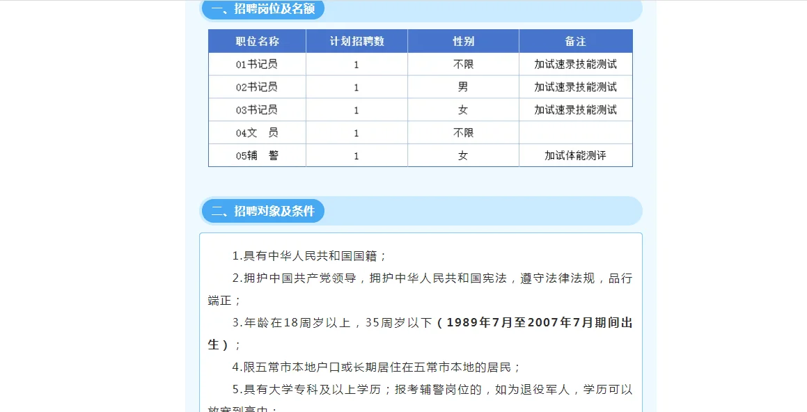 五常市人民法院公开招聘聘用制书记员、辅警
