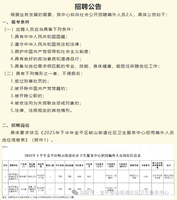 明日截止！招文职岗！金平区街道招编外人员