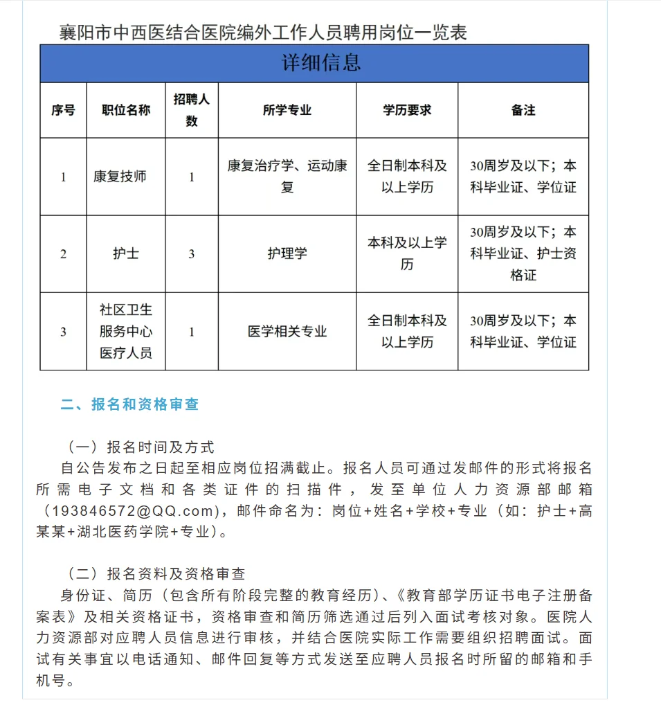 【招聘】正在报名，襄阳一医院招5人！