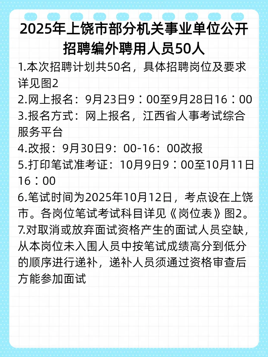 上饶市事业单位招聘编外人员50人