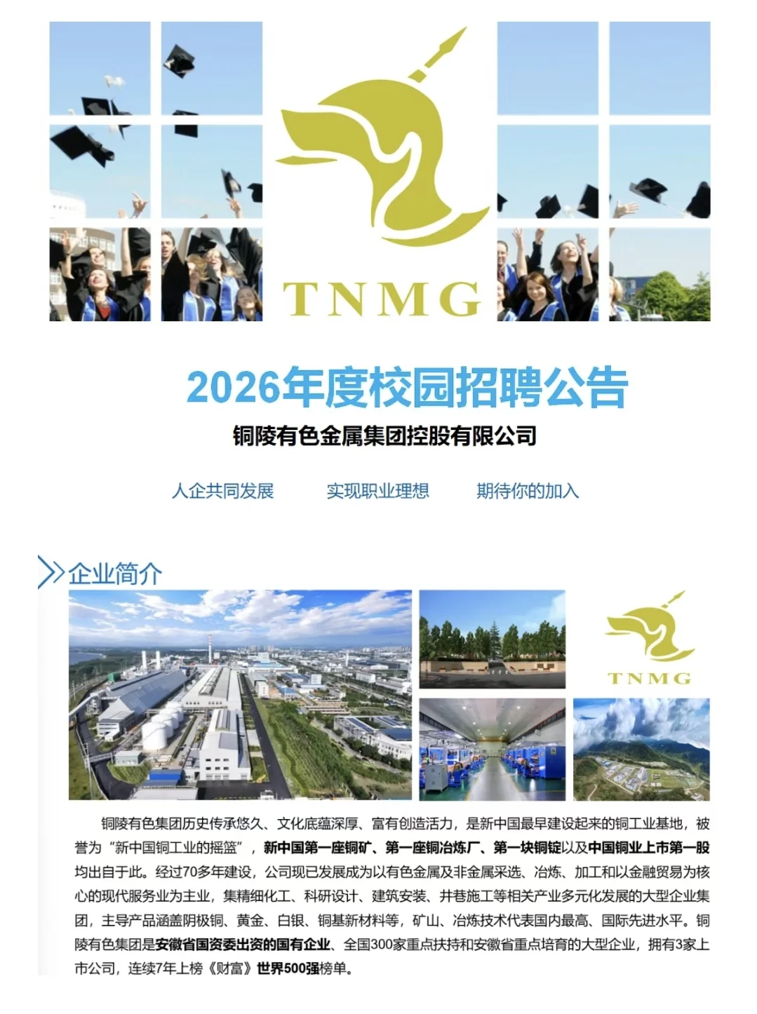 省企铜陵有色招聘：2026校招，273人！