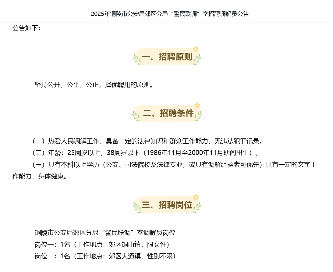 2025年铜陵市公安局郊区分局警民联调室招聘