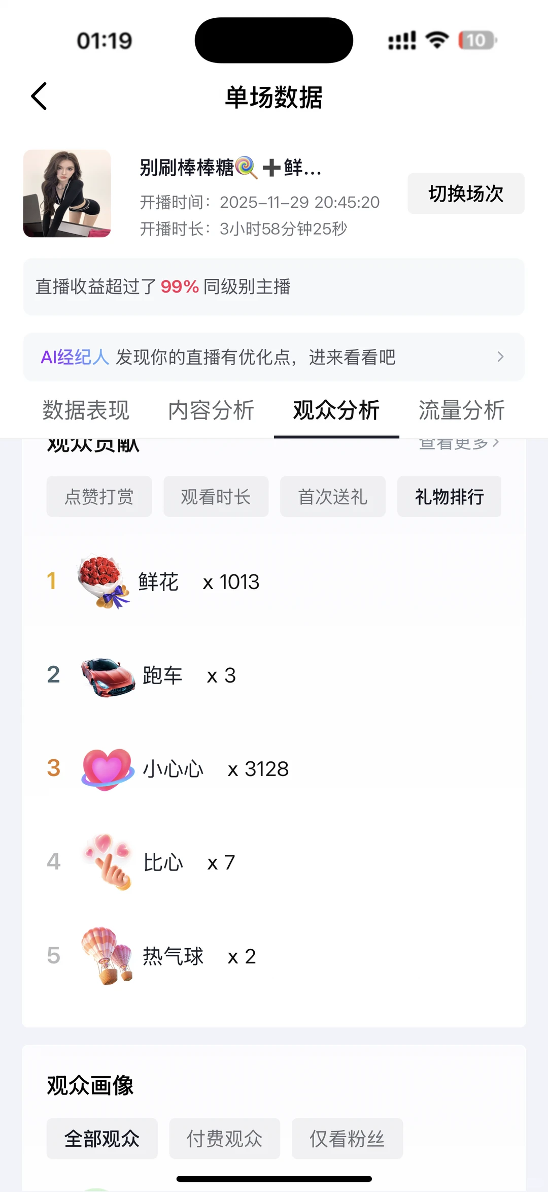 新人第二天主播入账1142元