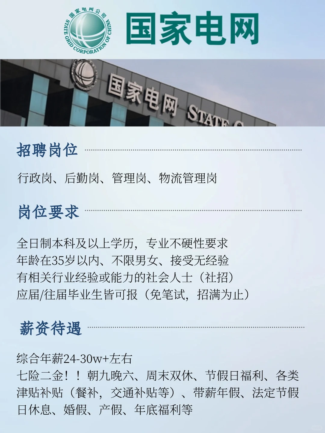 国家电网捞人啦！七险二金！速来！