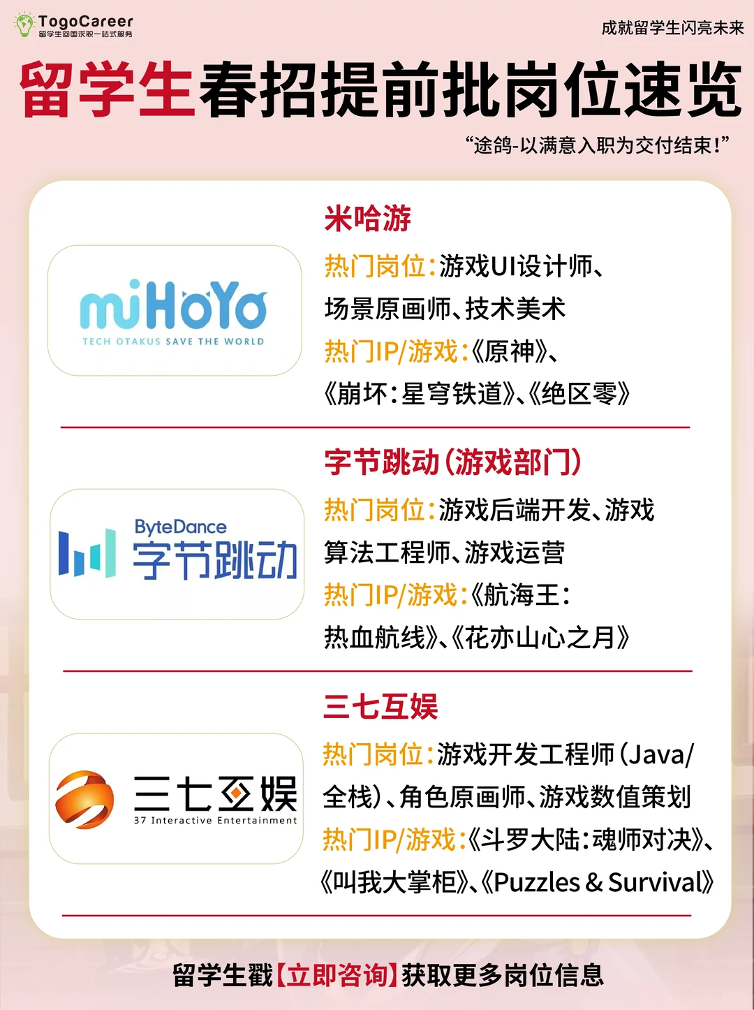 留学生春招提前批岗位速览！这次赢在起跑线